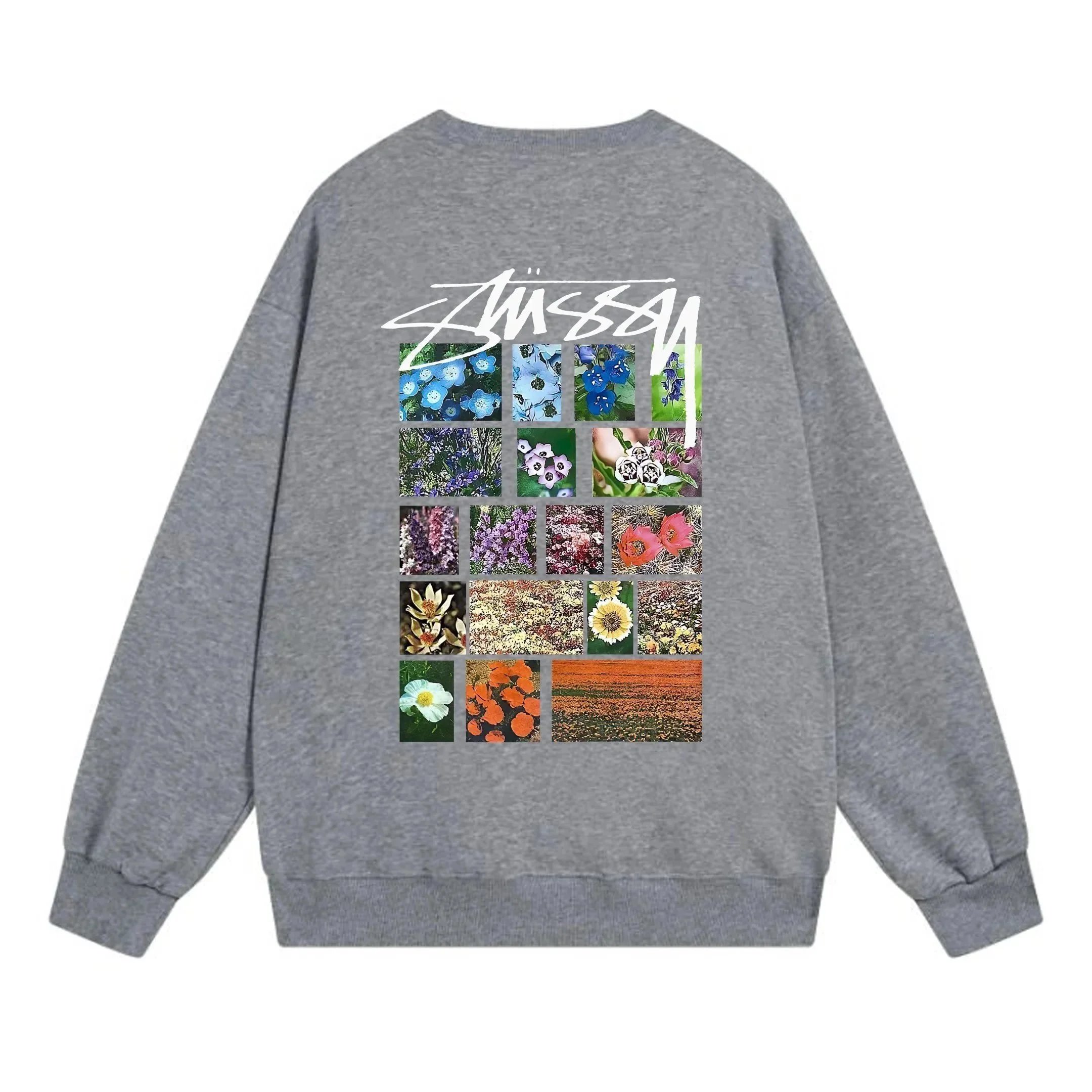 Stüssy Floral Grid Hoodie Gray