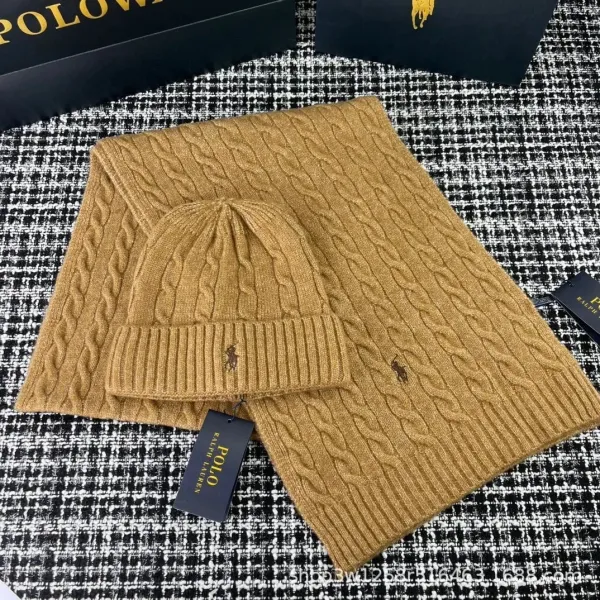 Polo Ralph Lauren Cable Knit Beanie and Scarf Set Camel Cashmere Accessories - 1