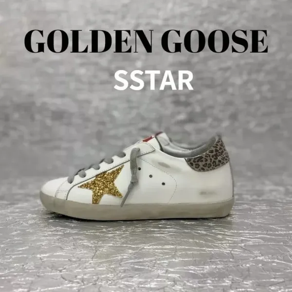 Golden Goose Sstar White Glitter Star Leopard Heel Sneakers - 1