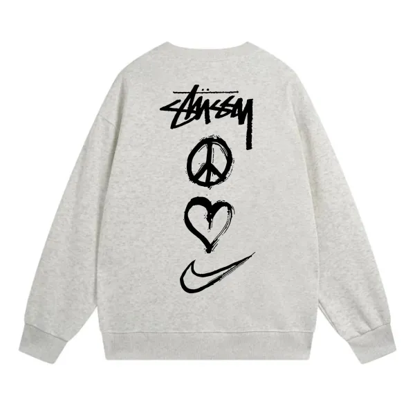 Stussy x Nike Peace Love Swoosh Gray Hoodie - 1
