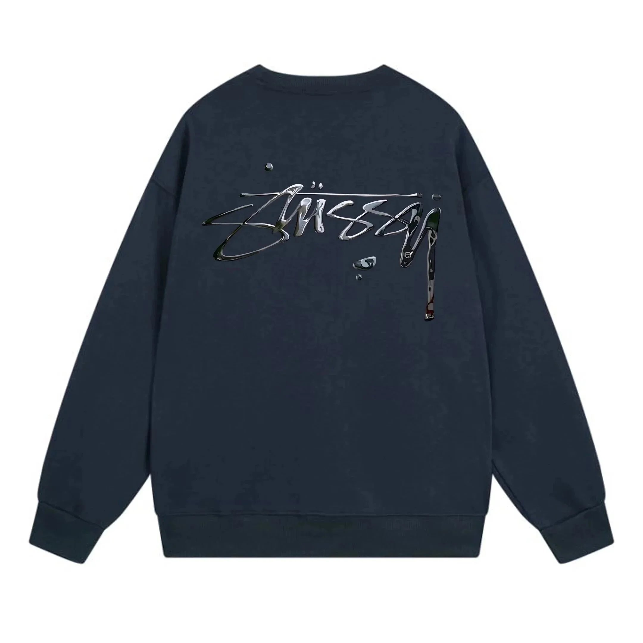 Stüssy Liquid Logo Navy Hoodie - 1