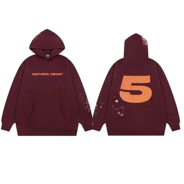 Nocturnal Highway '5' Distressed Hoodie Burgundy - 1