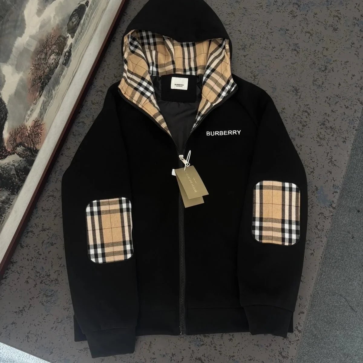 Burberry Check-Trimmed Hooded Jacket Black - 1