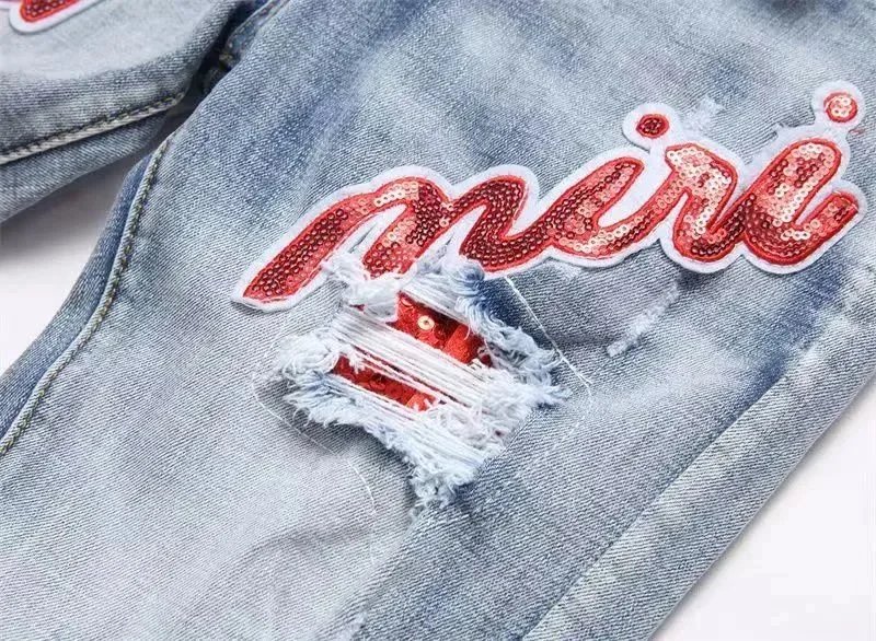 Gallery Dept. Distressed Washed Gray Jeans with Red Graphic - 5