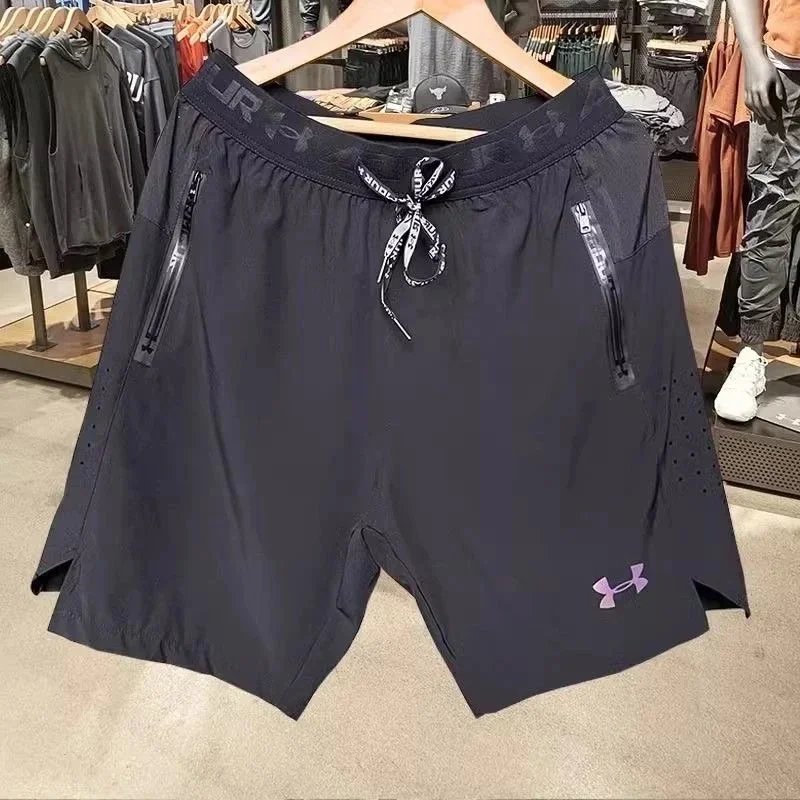 Under Armour HeatGear Performance Black Shorts with Purple Logo - 1