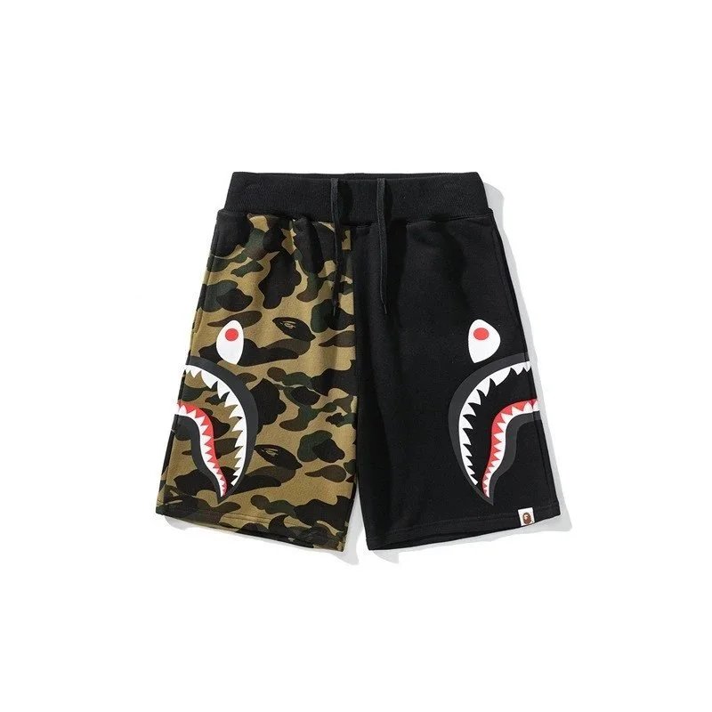 A Bathing Ape Shark Camo Split Shorts Black/Army Green - 9