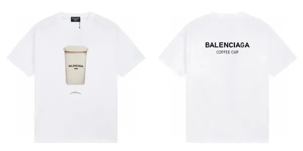 Balenciaga Coffee Cup Print White T-Shirt - 1