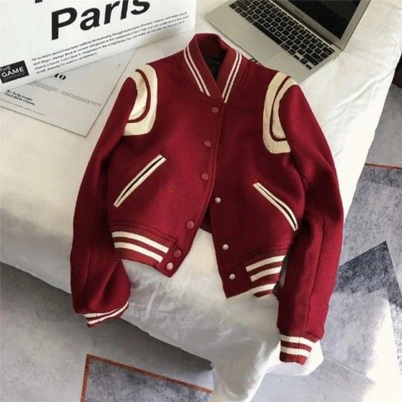 Varsity Jacket Burgundy with Cream Stripes Outerwear