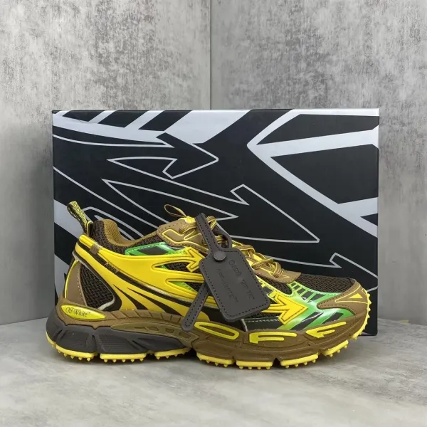 Off-White x Asics Gel-Kayano 5 Yellow Green Brown Chunky Sneakers - 1