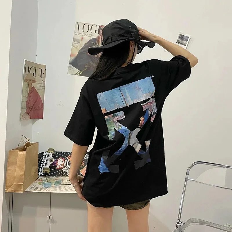 Off-White Virgil Abloh Mens Collection Black T-Shirt with Green Industrial Print - 9