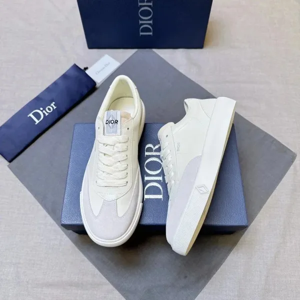 Dior B23 Low White Leather and Suede Sneakers - 1