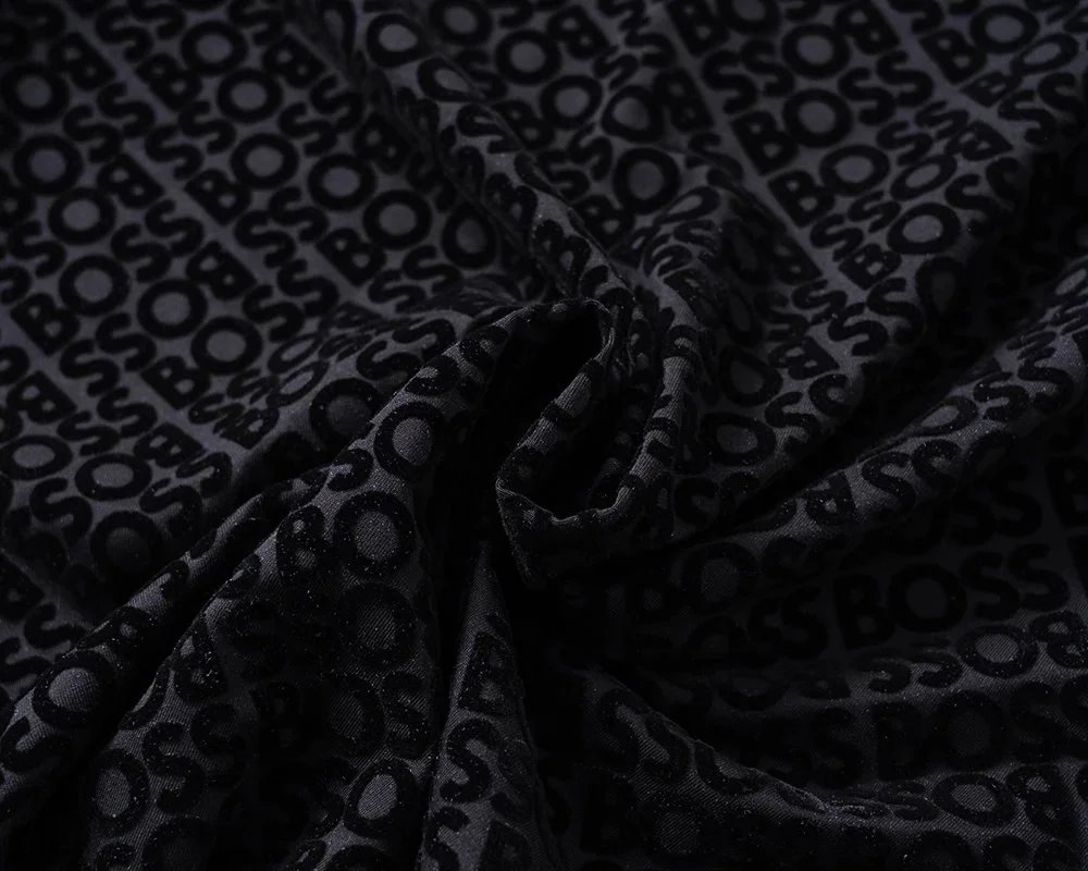 Hugo Boss Monogram-Print Mandarin Collar Polo Black - 5