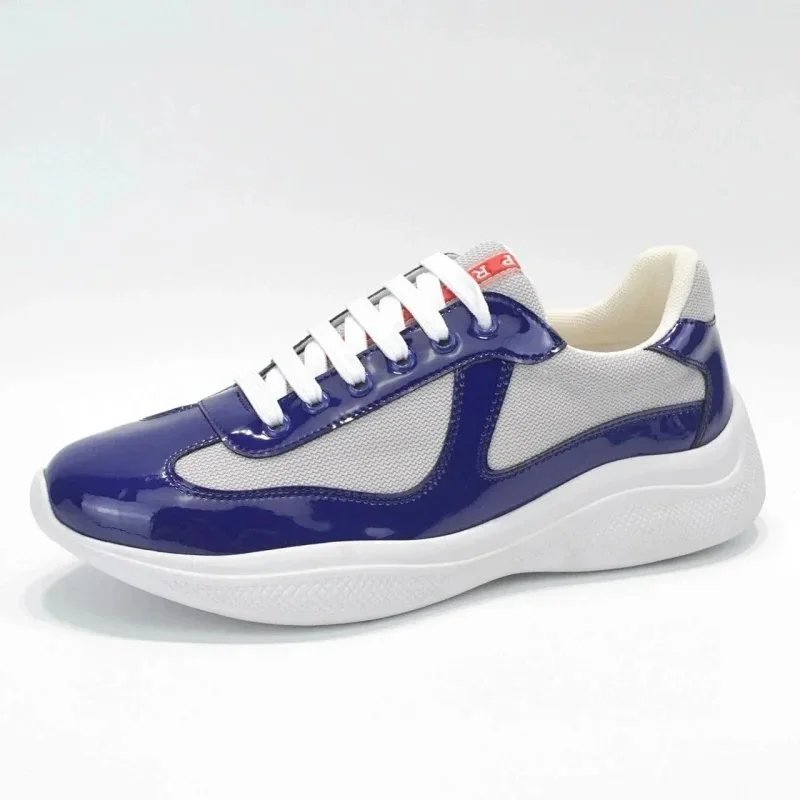 Prada Linea Rossa Nylon & Patent Leather Sneakers Navy Blue - 1