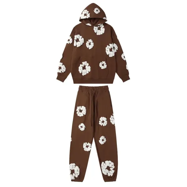 Gallery Dept Floral Embroidered Brown Hoodie and Sweatpants Set - 1