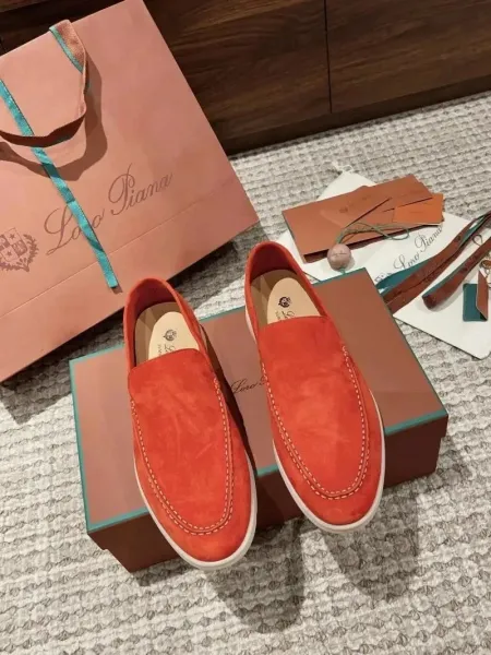 Loro Piana Gommino Loafer Orange Suede Casual Shoes - 1