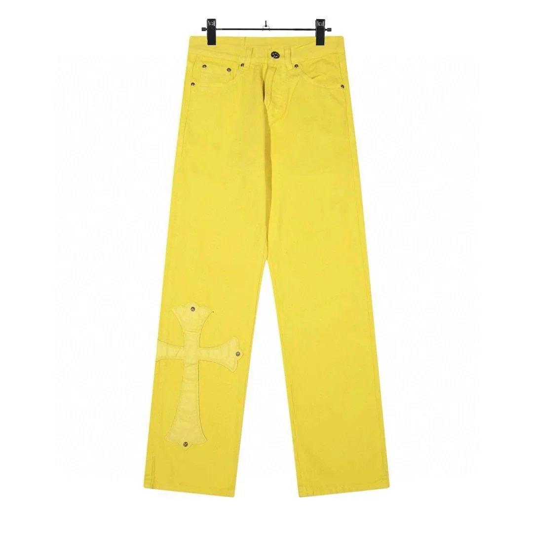 Chrome Hearts Cross-Embellished Yellow Denim Jeans - 2
