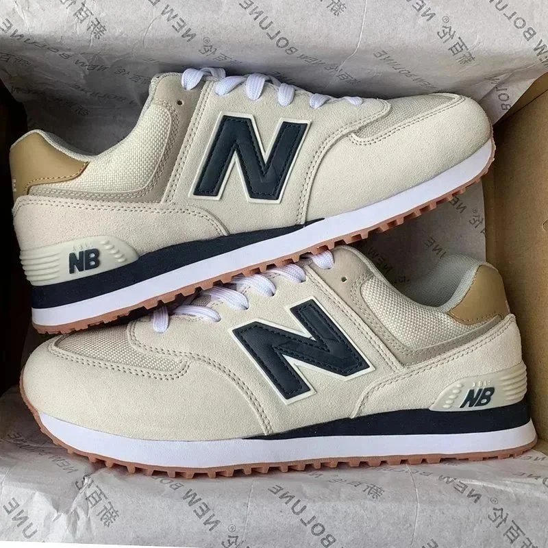 New Balance 574 Beige Navy Sneakers - 1