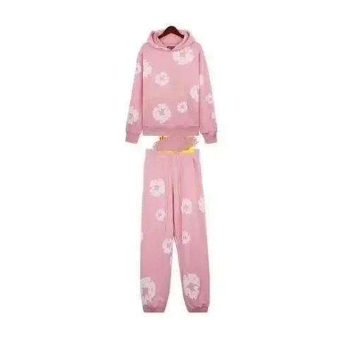 Design Floral Print Pink Hoodie and Sweatpants Set - 1