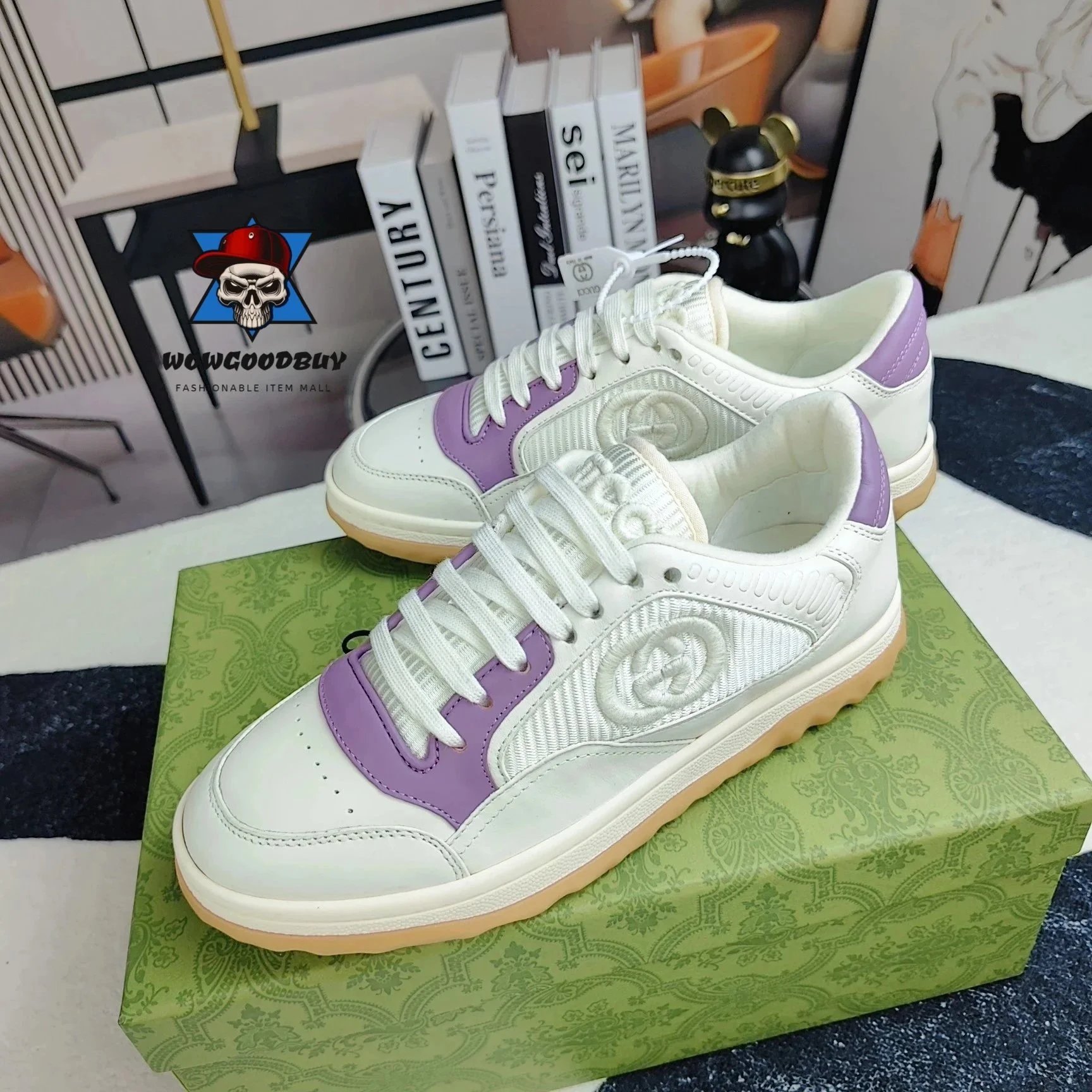 Gucci Rhyton Low-Top White and Sky Blue Sneakers - 4