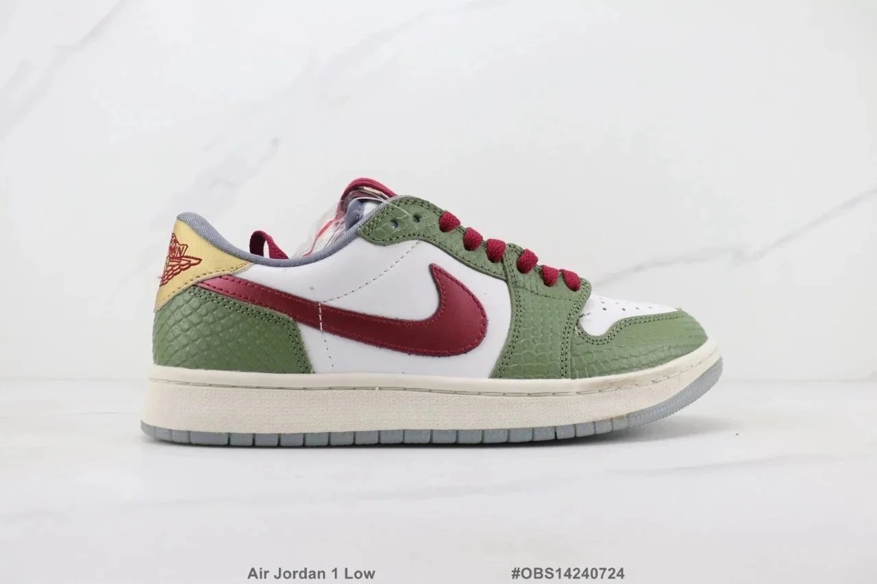 Air Jordan 1 Low Olive and Burgundy Sneakers