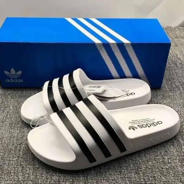 Adidas Originals Adilette White Black Stripes Slippers - 1