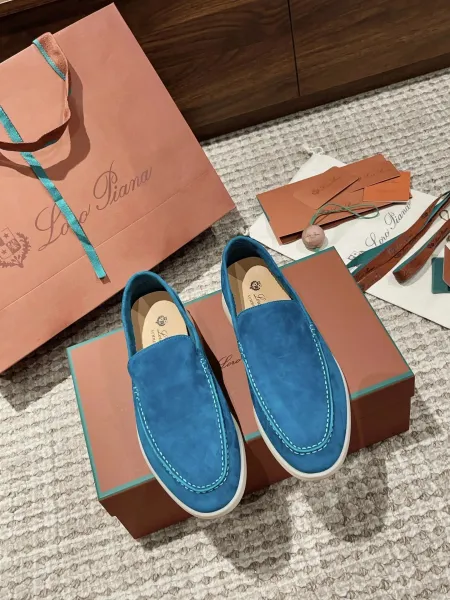 Loro Piana Summer Walk Blue Suede Loafers - 1
