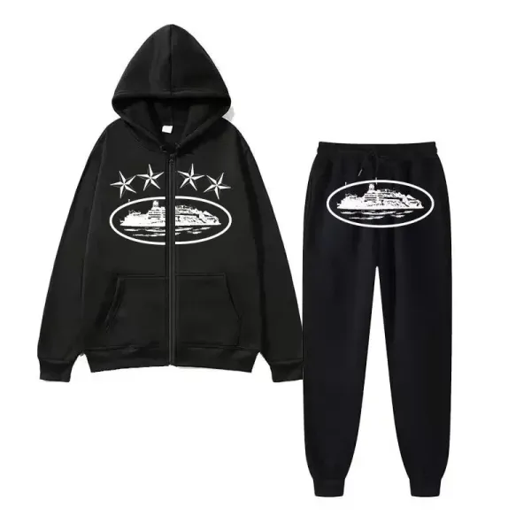 Saint Tears Cruise Ship Graphic Hoodie and Sweatpants Set Black - 1