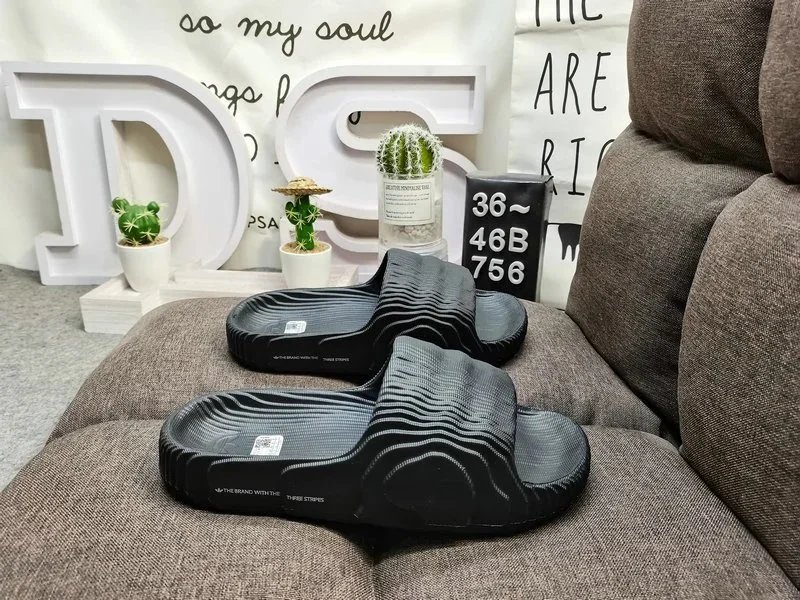 Adidas x Pharrell Williams Hu Slide Black Wave-Textured Slippers - 1