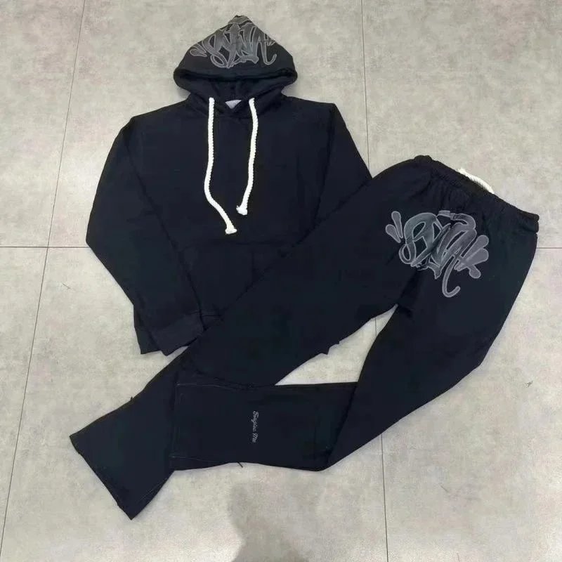 SYNA.TRIBE Graffiti Hoodie and Sweatpants Set Black with Mint Green Print - 5