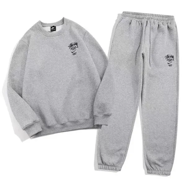 Stussy x Nike Collaboration Gray Crewneck Sweatshirt and Joggers Set - 1