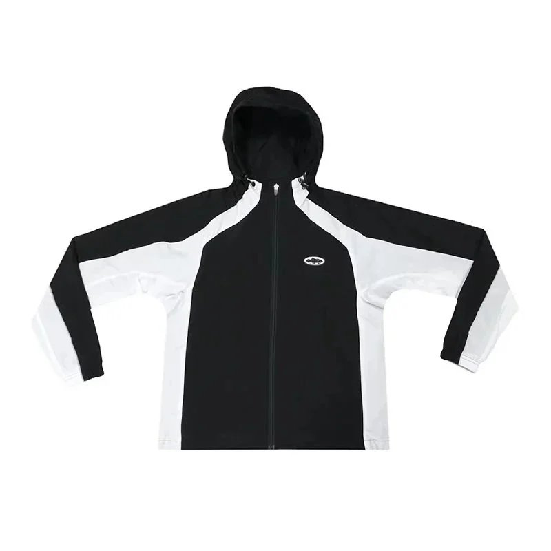 Stone Island Windbreaker Black and White Color-Block Hooded Jacket - 1