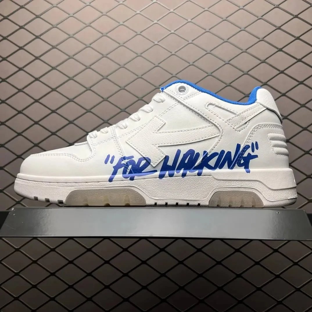 Off-White Diagonal Arrow 'For Walking' White Blue Sneakers - 1