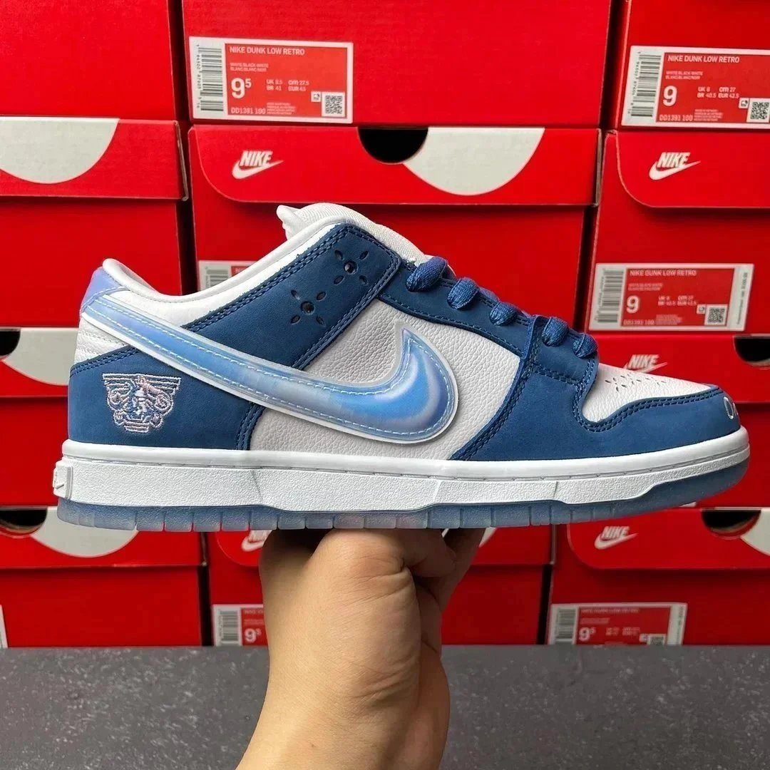 Nike Dunk Low Retro White/Blue Suede Sneakers - 4