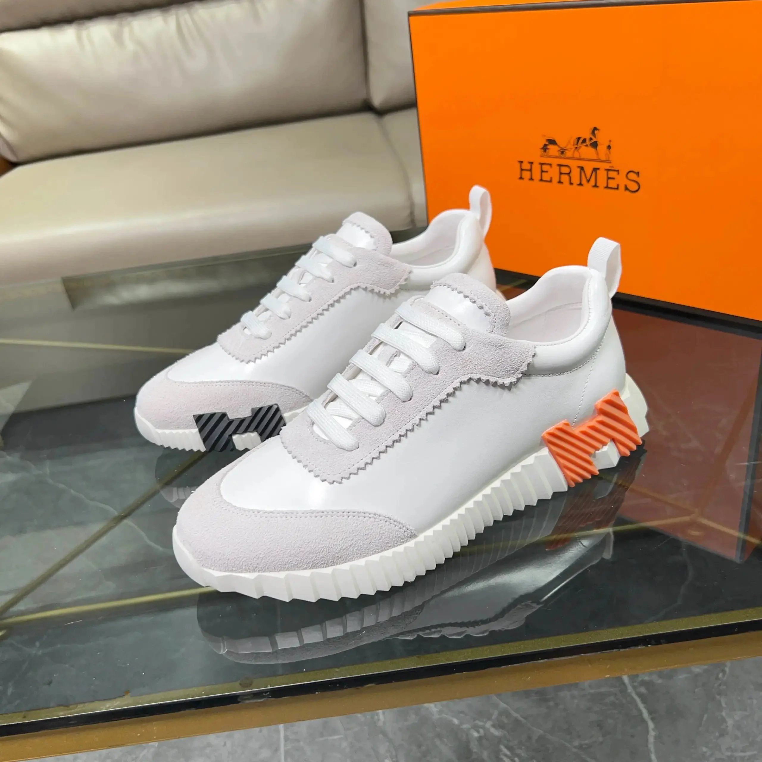 Hermès Oran Sneakers Light Gray Mesh and Suede Sneakers - 5