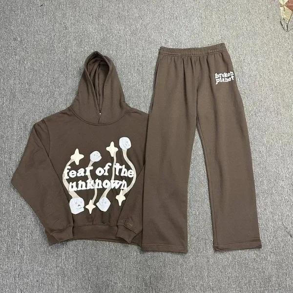 Fear of the Unknown x Broken Planet Brown Graphic Hoodie and Sweatpants Set - 1