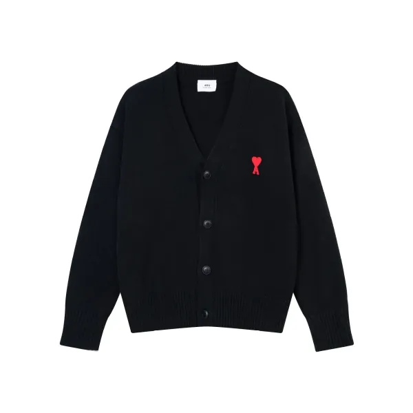 Ami Paris Heart Embroidery Black Cardigan - 1