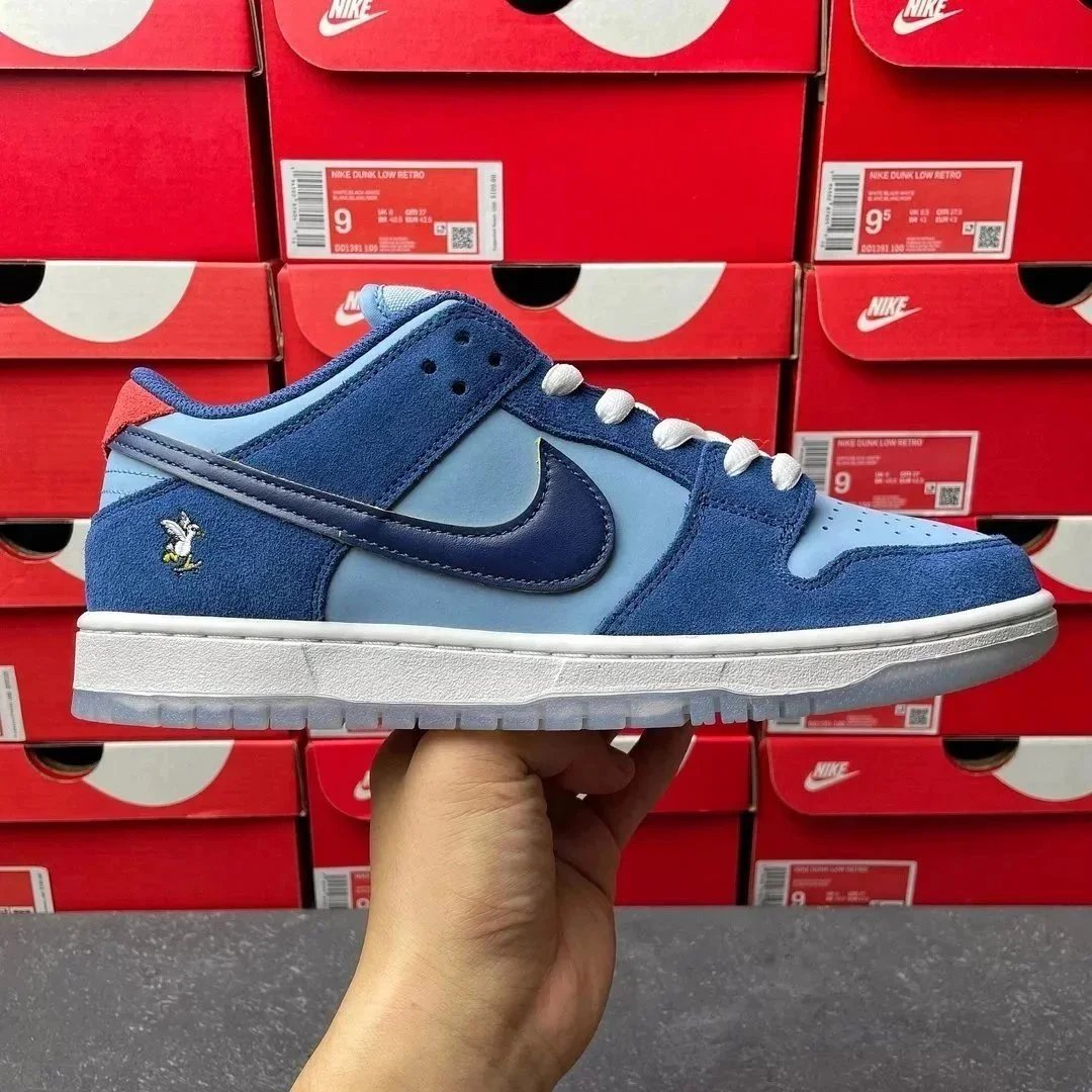 Nike Dunk Low Retro White/Blue Suede Sneakers - 11
