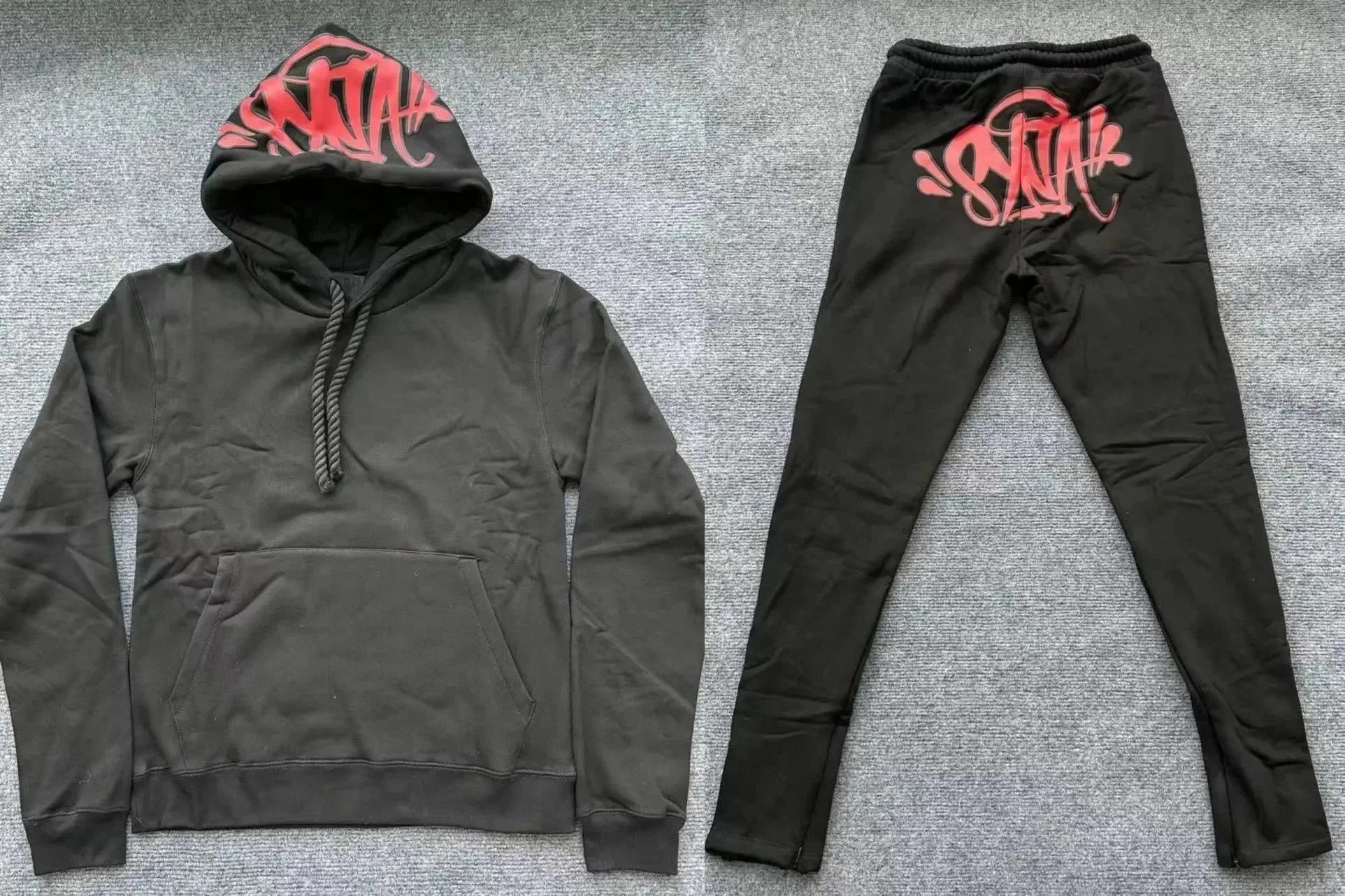 SYNA.TRIBE Graffiti Hoodie and Sweatpants Set Black with Mint Green Print - 7