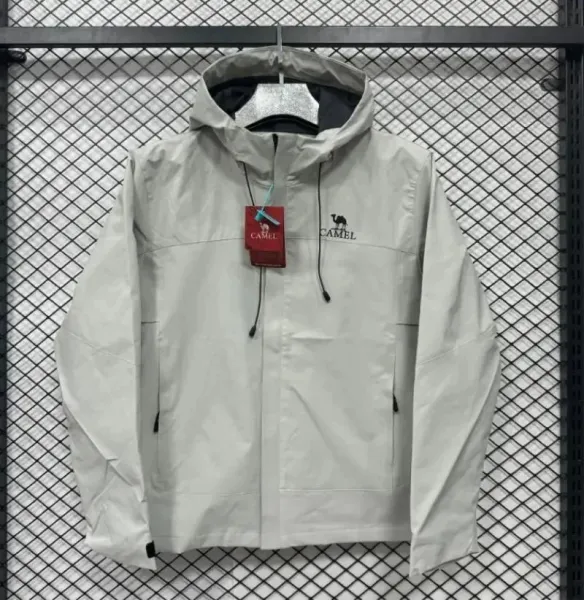 Camel Windbreaker Jacket Light Gray Outerwear - 1
