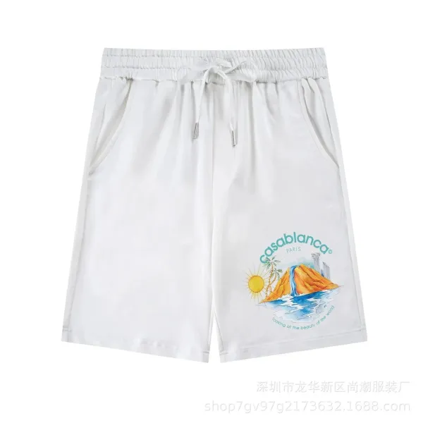 Casablanca Paris Tropical Print Drawstring Waist Shorts White - 1