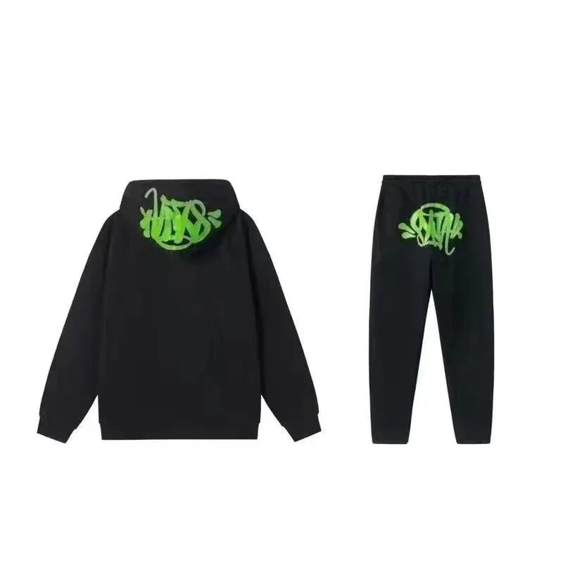 SYNA.TRIBE Graffiti Hoodie and Sweatpants Set Black with Mint Green Print - 6