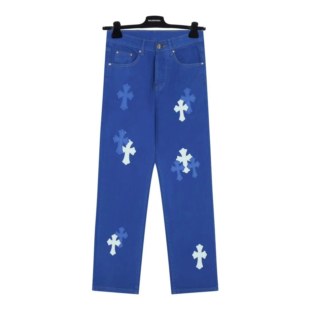 Spliced Iron Cross Denim Jeans Unisex photo 3