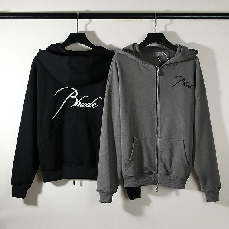 Letter Embroidery Hooded Zip Sweatshirt photo 5