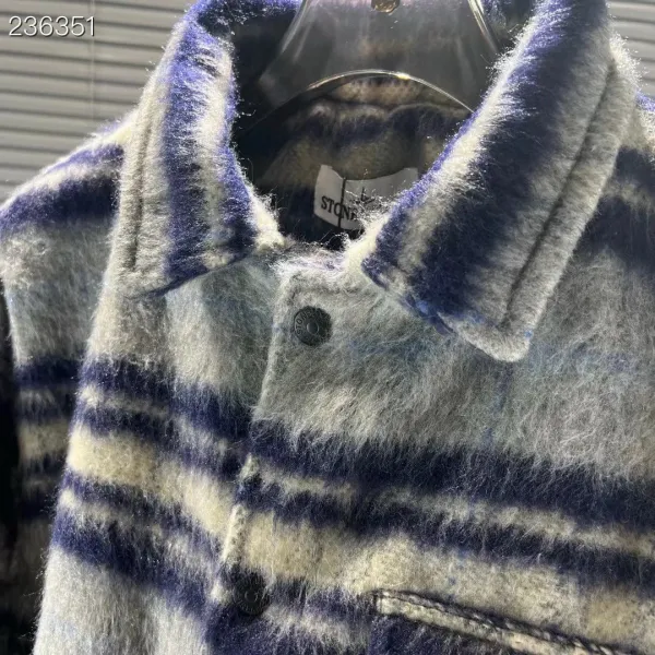 Stone Island Striped Fleece Shirt-Jacket Gray Navy Multicolor - 8