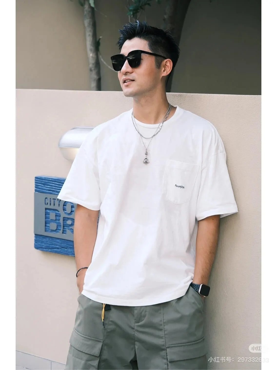 Cotton Pocket Embroidery Long Sleeve T-Shirt Couple Vintage photo 4