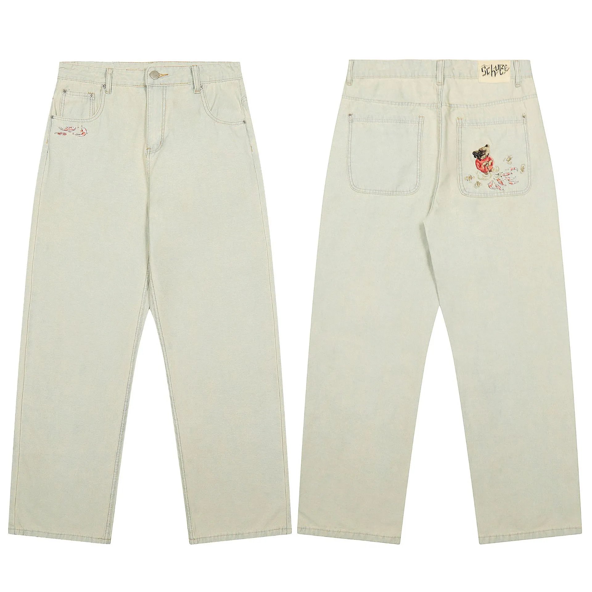 Washed Embroidery Wide-Leg Jeans photo 5