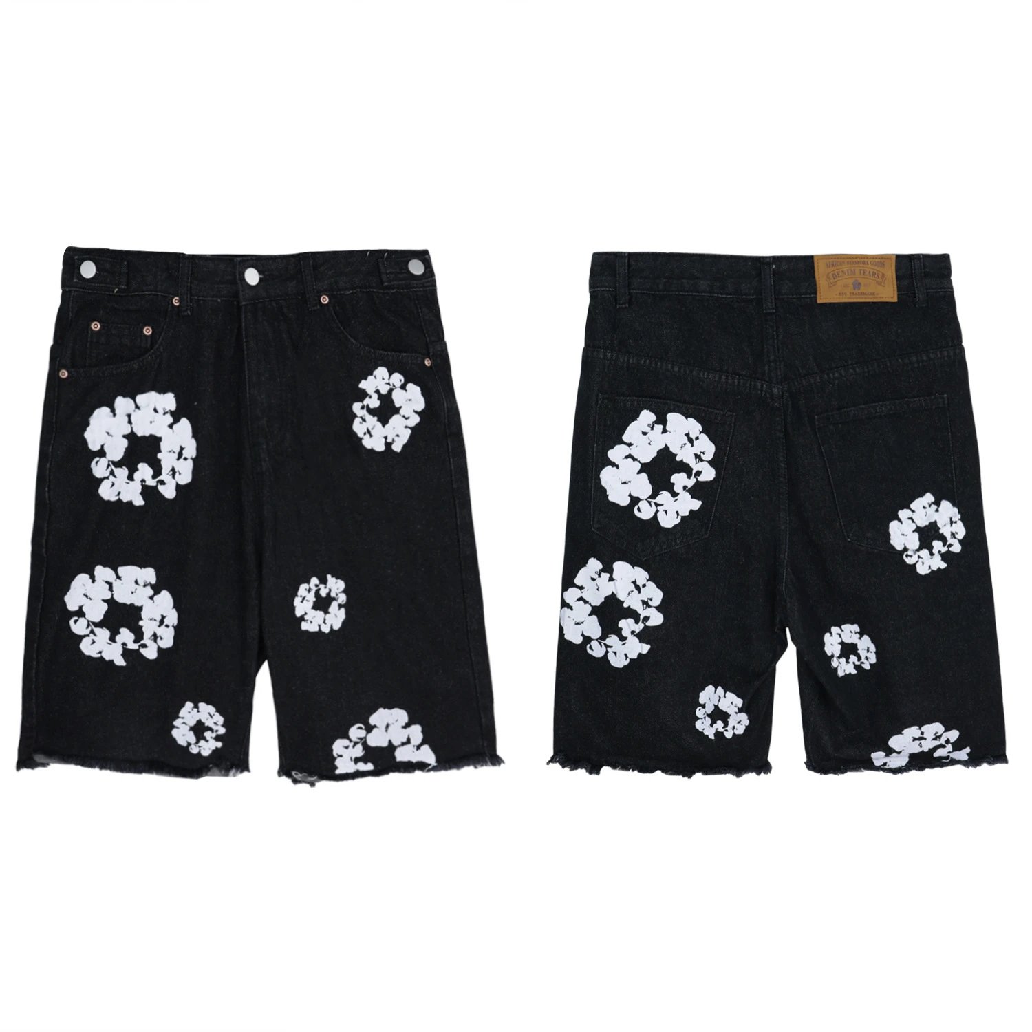 White denim shorts with floral print photo 2