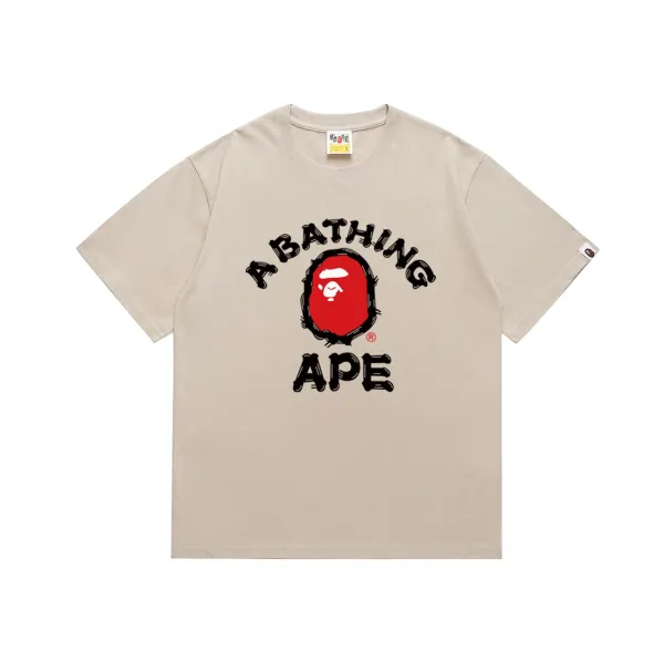 A Bathing Ape Red Ape Head Graphic T-Shirt Beige - 1