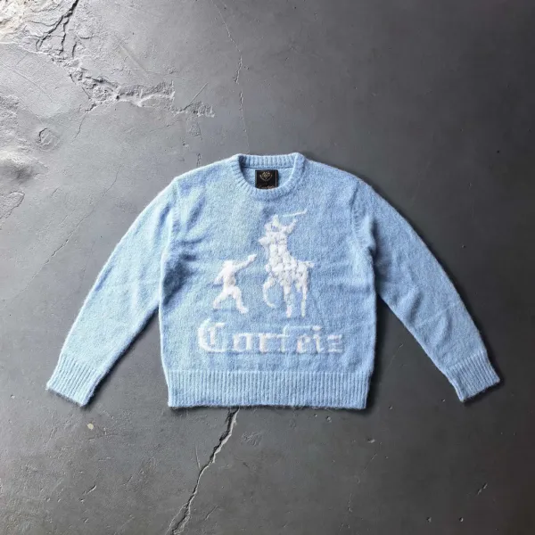 Corteiz × Polo Ralph Lauren Inspired Knit Sweater Light Blue - 1