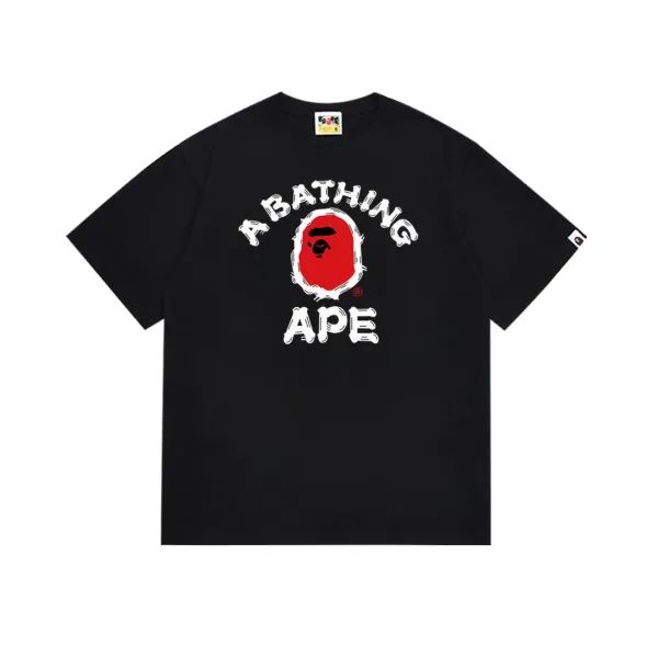A Bathing Ape Classic Logo Red Ape Head Black T-Shirt - 1